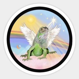 A Beloeved Pet Iguana Floats in Heavens Clouds Sticker